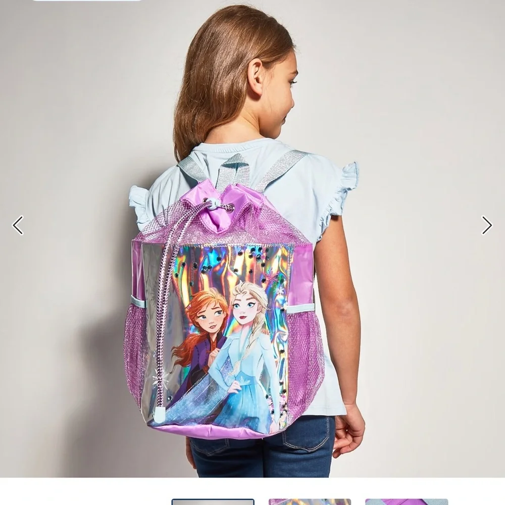 Disney frozen drawstring, backpack, Purple. Anna and Elsa